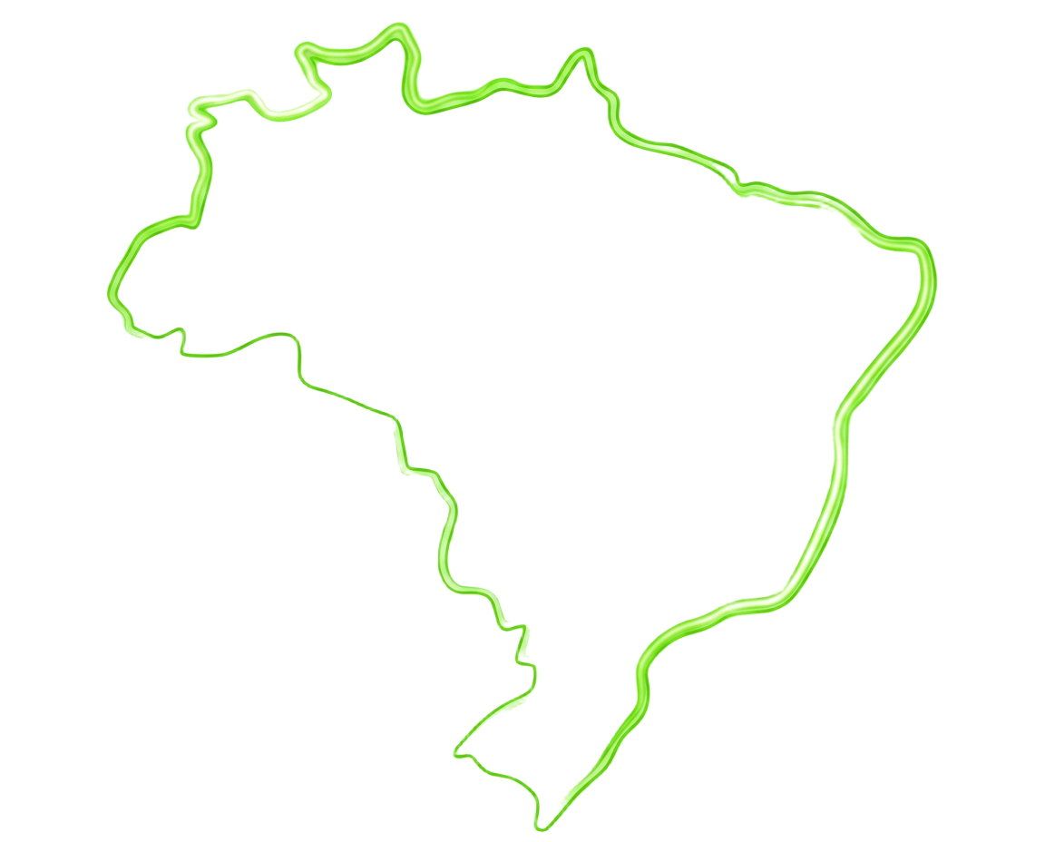 Mapa do Brasil em contorno neon indicando atendimento nacional